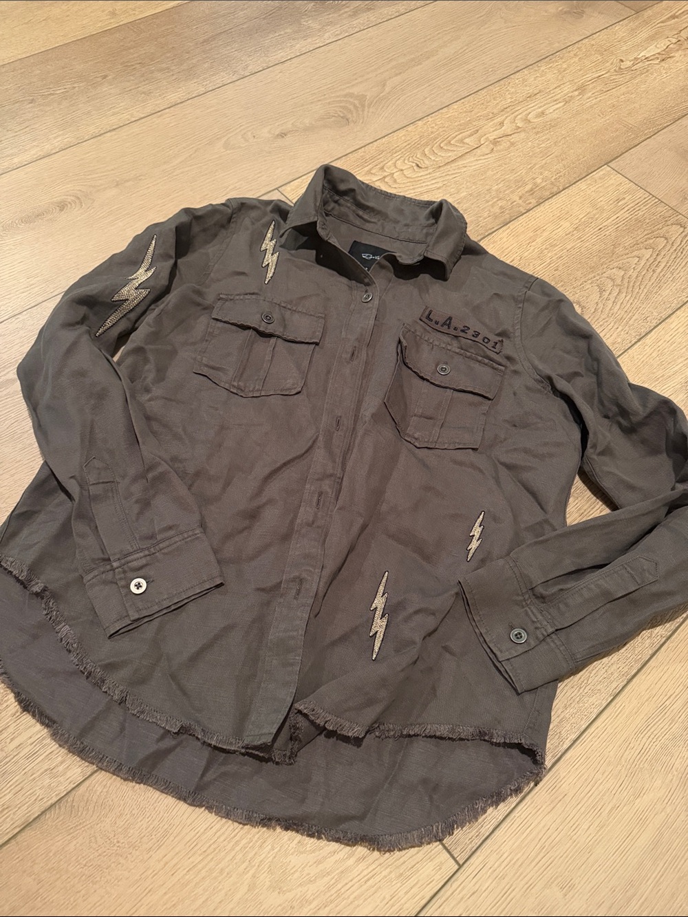 Rails Women's green Button-Front Shirt Jacket with Lightning Appliqués